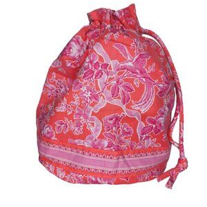 Vera Bradley Floral Pink & Red Drawstring wet Bag 100% Cotton plastic lined